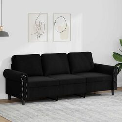 3-Seater Sofa Black 180cm Modern Living Room Couch Velvet Upholstered Settee