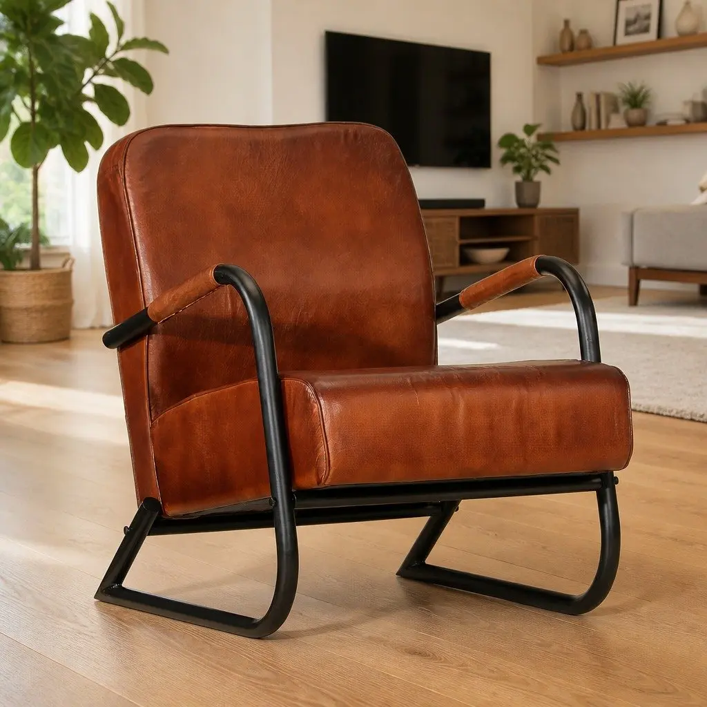 Brown Leather Armchair Single Sofa Chair Lounge Seat Living Room Furniture