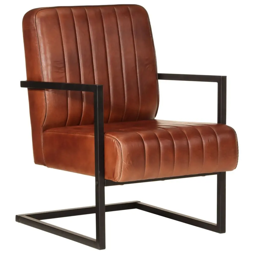 Sofa Chair Brown Leather Armchair Living Room Lounge Seating Furniture