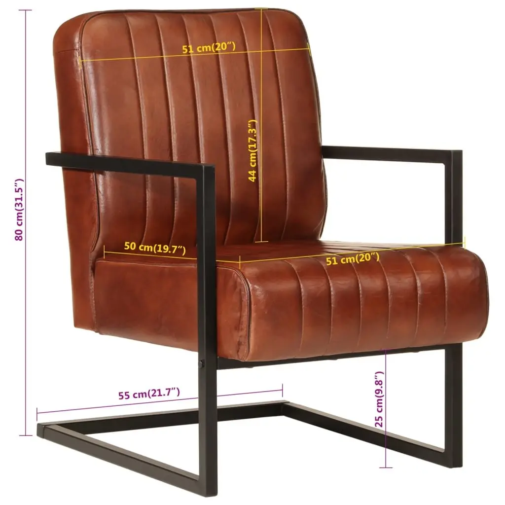 Sofa Chair Brown Leather Armchair Living Room Lounge Seating Furniture
