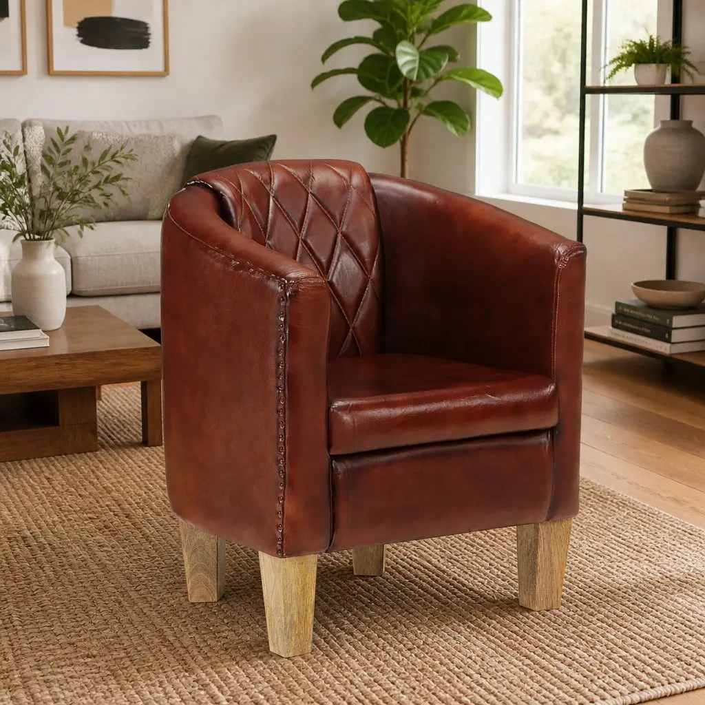 Tub Chair Brown Comfortable Armchair Padded Seat Living Room Furniture Lounge