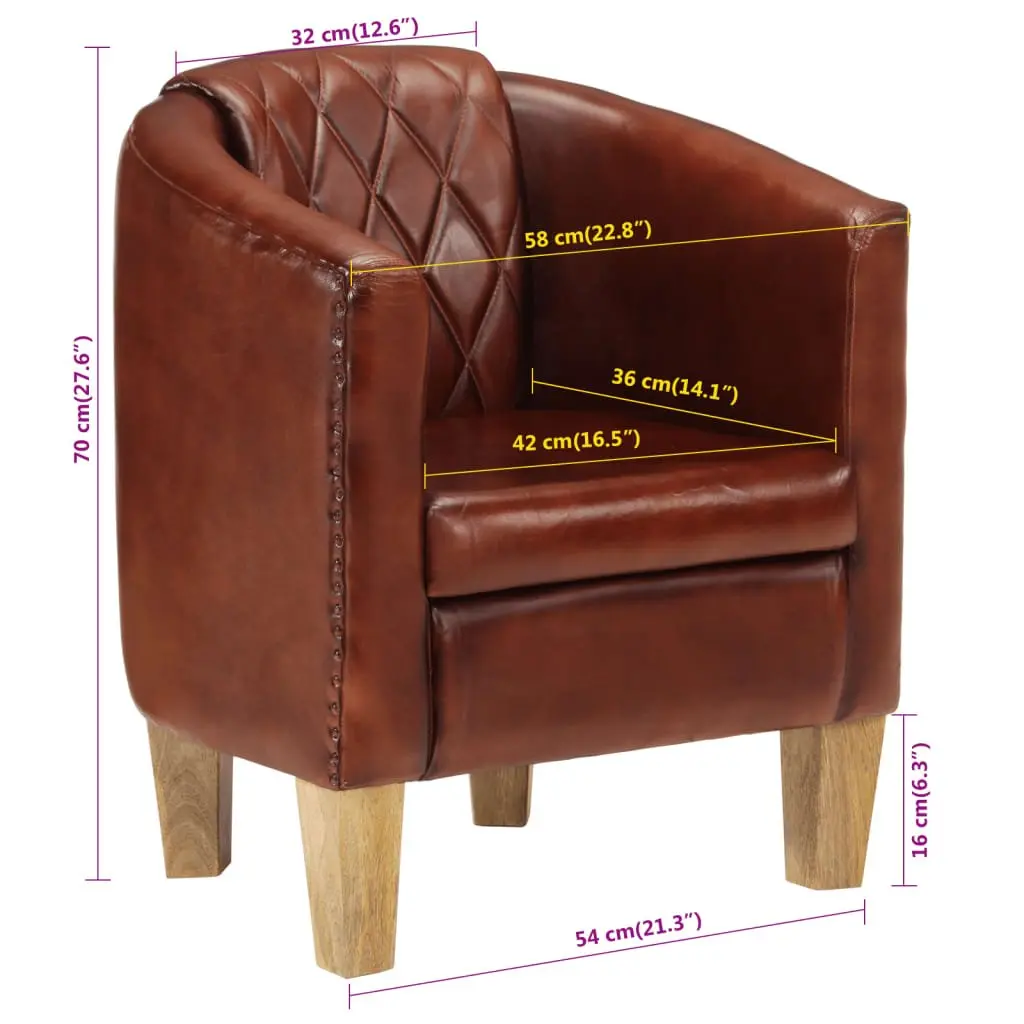 Tub Chair Brown Comfortable Armchair Padded Seat Living Room Furniture Lounge