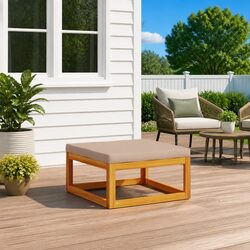 Outdoor Footrest Footstool with Taupe Cushion Solid Acacia Wood Garden Patio