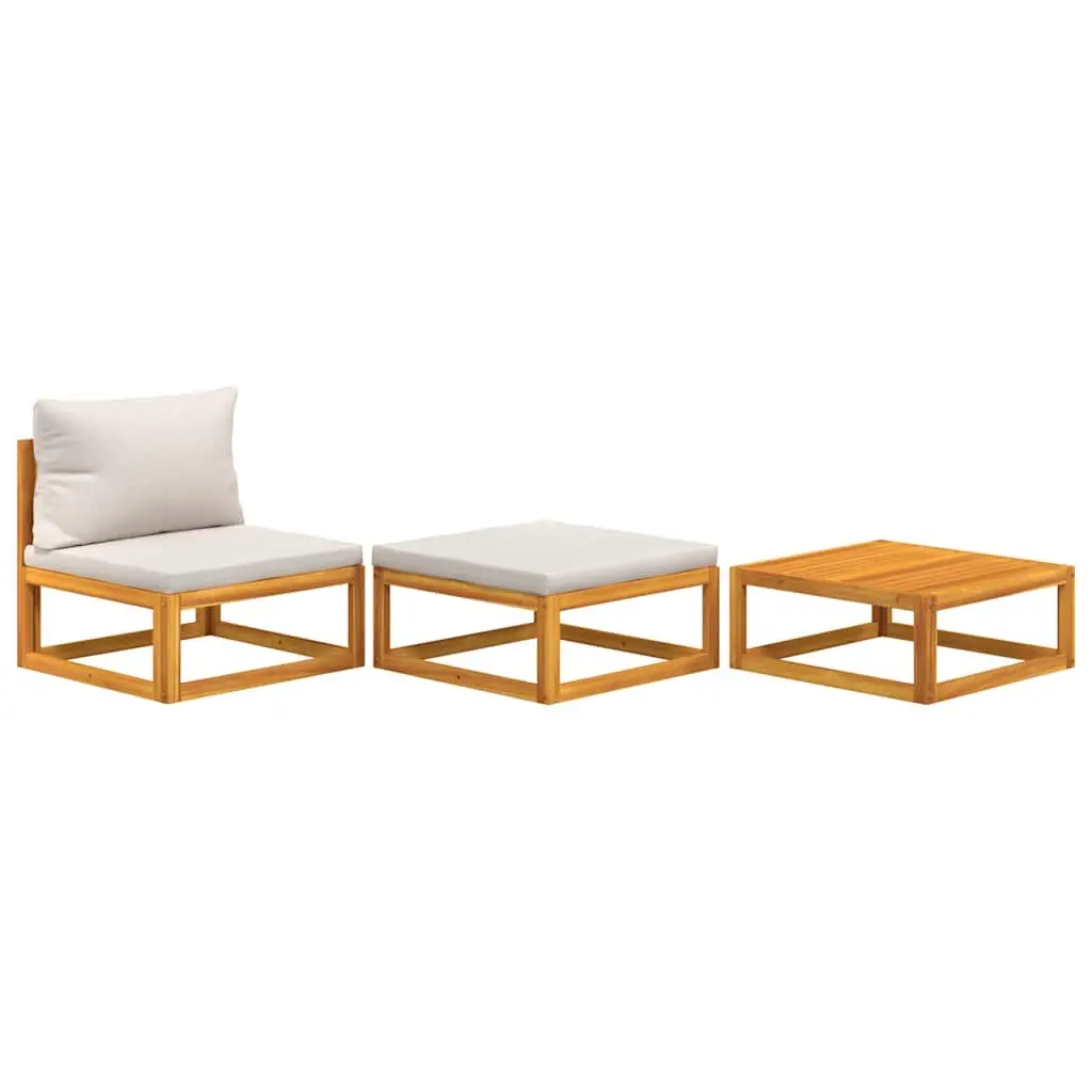 3 Piece Outdoor Garden Lounge Set Grey Cushions Solid Acacia Wood Coffee Table