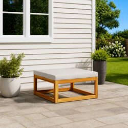 Outdoor Footrest with Grey Cushion Solid Acacia Wood Garden Seating Ottoman