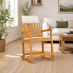 Rocking Chair Solid Acacia Wood with Cushions Indoor Outdoor Relaxation Seating