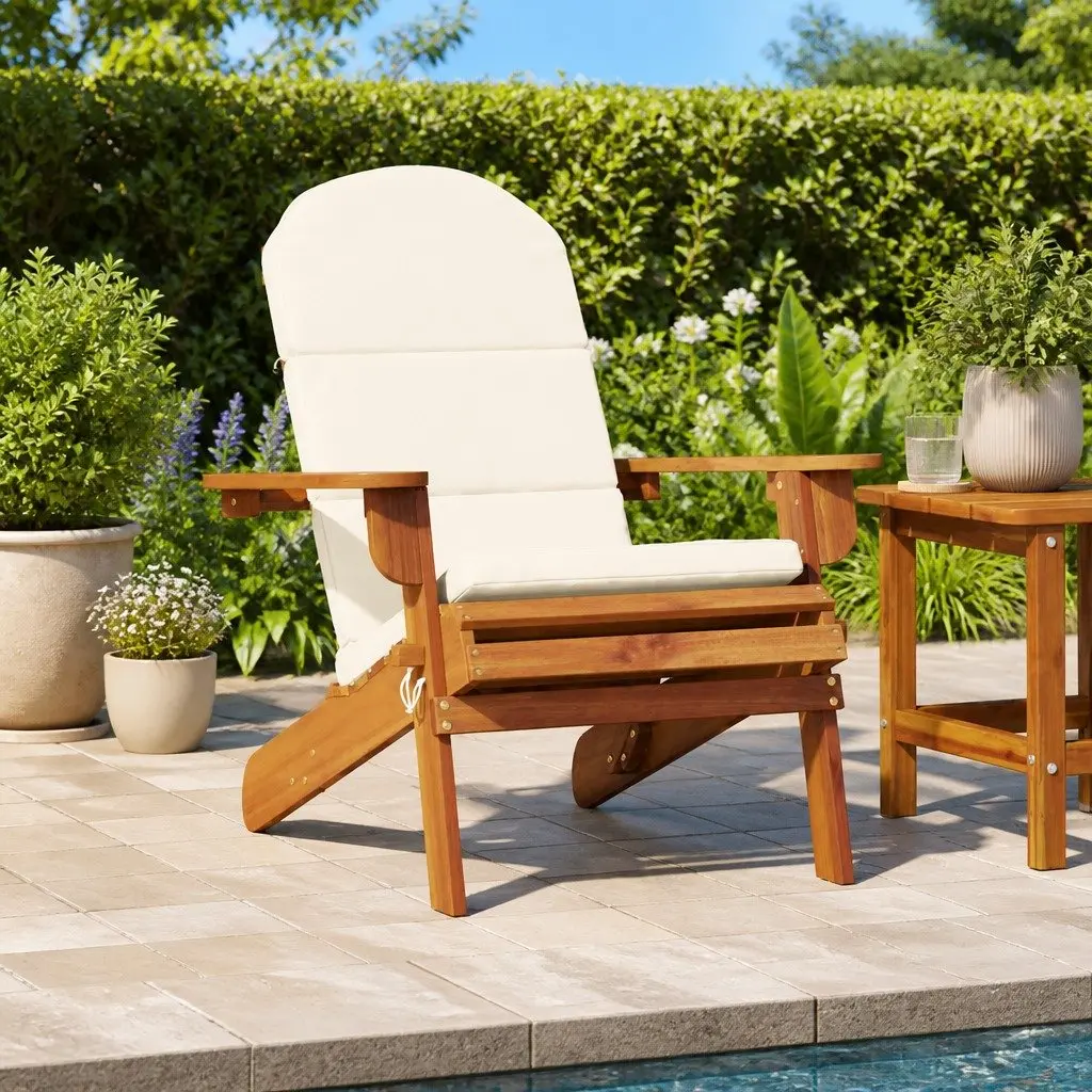 Adirondack Garden Chair Solid Wood Foldable Outdoor Lounge Seat with Cushions