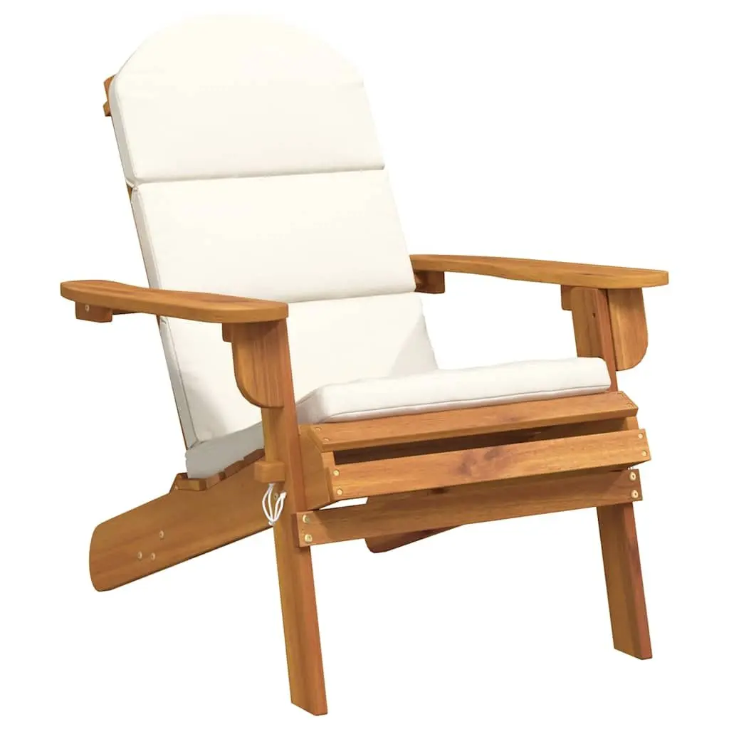 Adirondack Garden Chair Solid Wood Foldable Outdoor Lounge Seat with Cushions