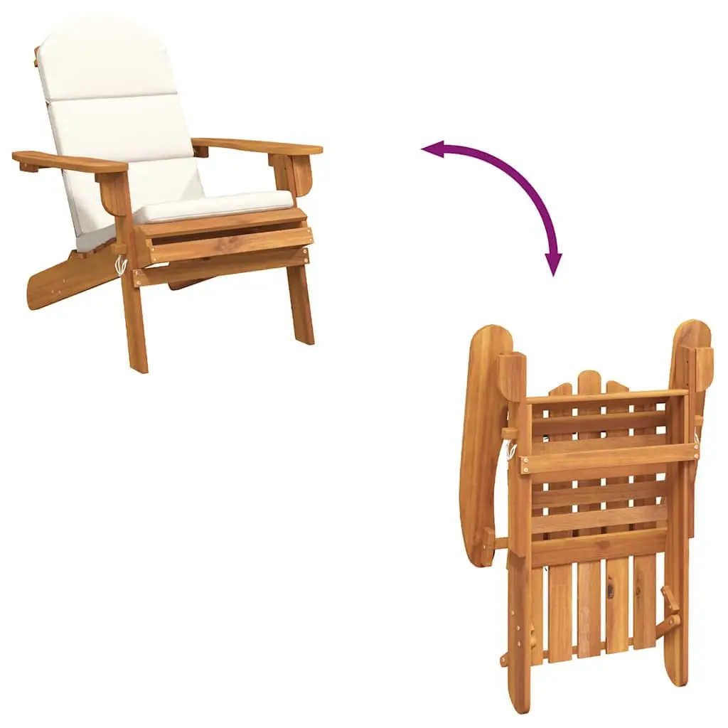 Adirondack Garden Chair Solid Wood Foldable Outdoor Lounge Seat with Cushions