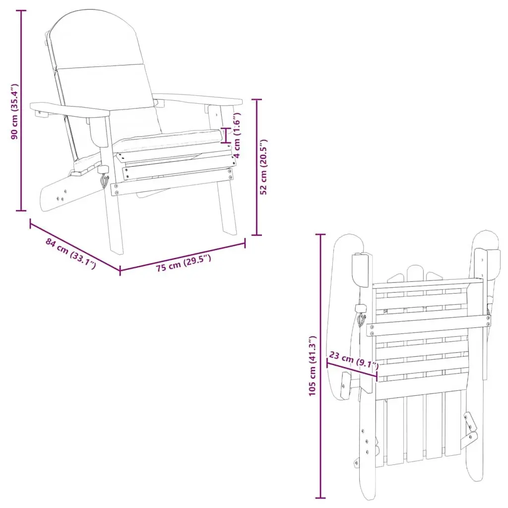 Adirondack Garden Chair Foldable Cushioned Wooden Outdoor Lounge Seat