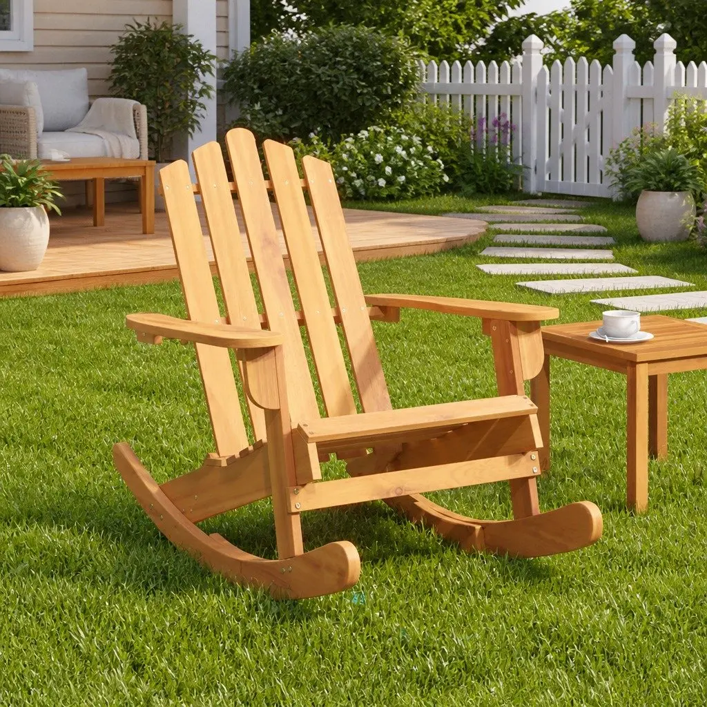 Adirondack Rocking Chair Wooden Lounge Seat High Backrest Brown