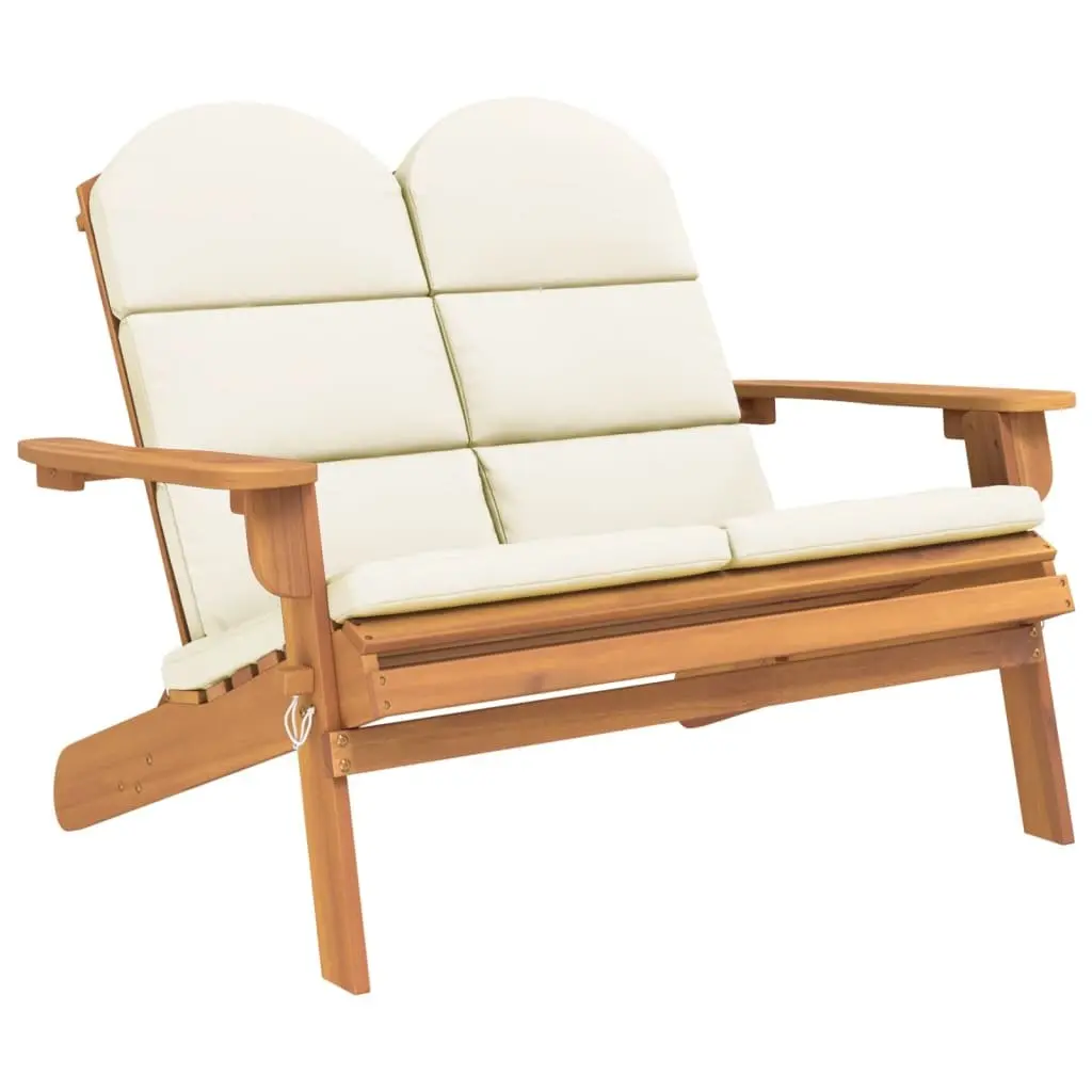 Adirondack Garden Bench 126 cm Solid Wood Outdoor Seating with Cushions Foldable