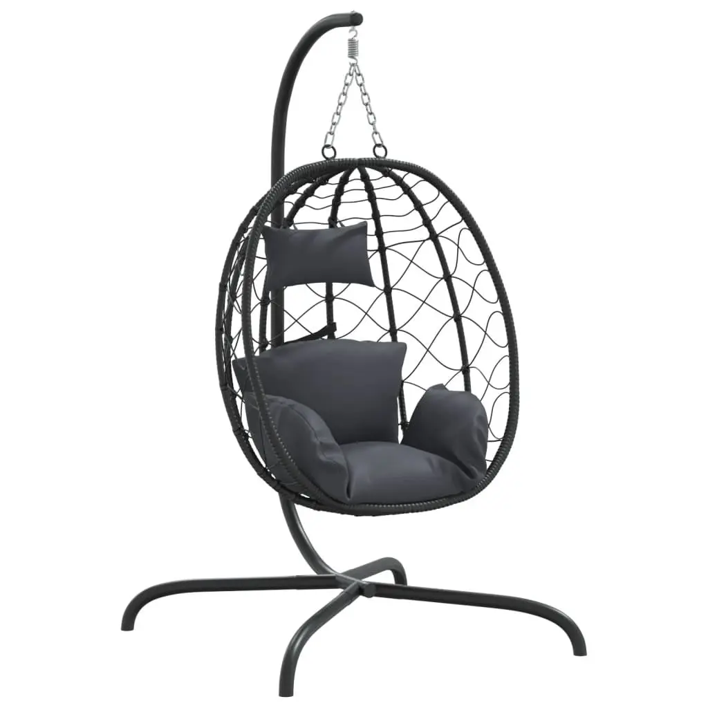 Outdoor Swing Seat Egg Chair Steel Frame Poly Rattan Cushion Anthracite