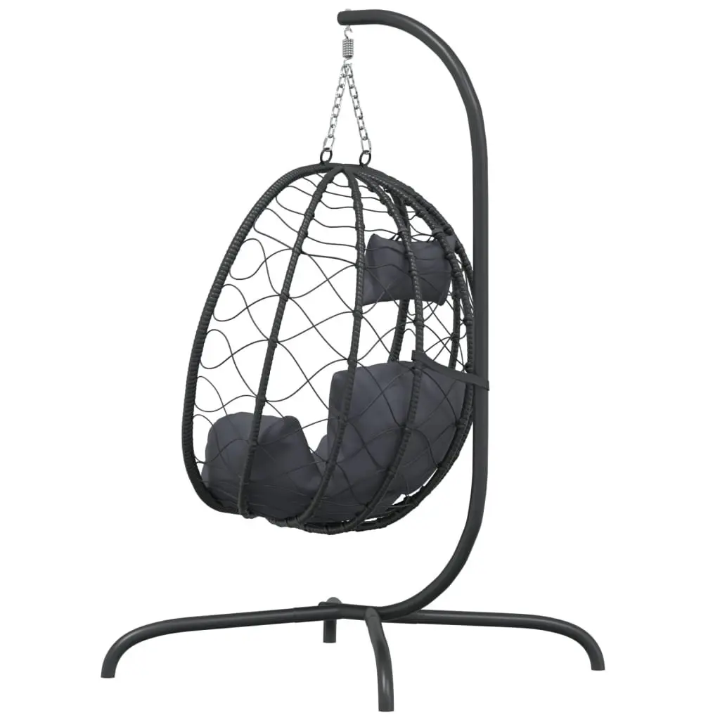 Outdoor Swing Seat Egg Chair Steel Frame Poly Rattan Cushion Anthracite