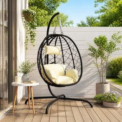 Hanging Egg Chair with Cushion Cream Outdoor Garden Swing Rocking Relaxation