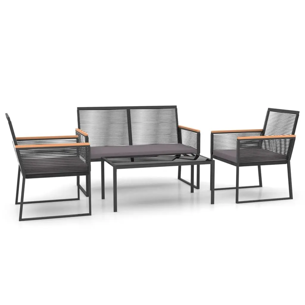 Garden Lounge Set 4 Piece Outdoor Furniture Black Steel Frame Padded Cushions