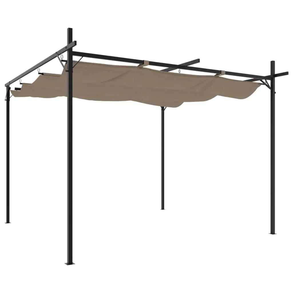 Pergola with Retractable Roof Outdoor Garden Shade Structure Taupe 295 x 292 x 230 cm