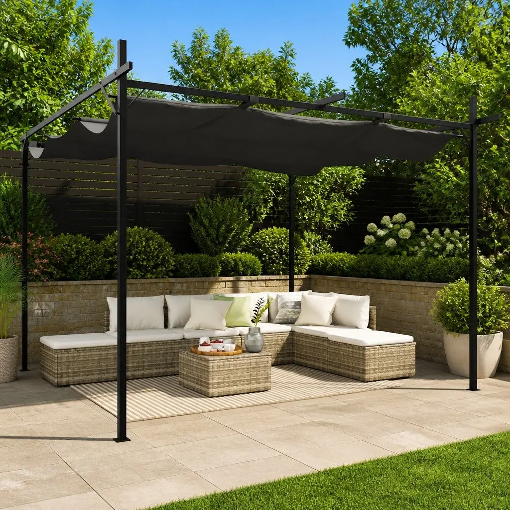 Pergola Retractable Roof Outdoor Shelter Anthracite Garden Canopy Shade 295 x 292 x 230 cm