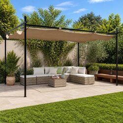 Pergola with Retractable Roof Outdoor Garden Pavilion Shade Structure Taupe
