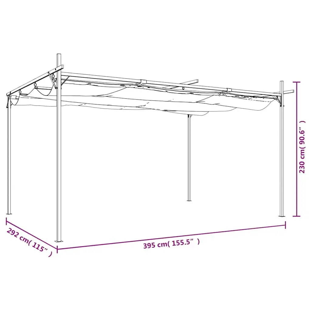 Retractable Roof Pergola Anthracite Outdoor Canopy 395L x 292W x 230H cm