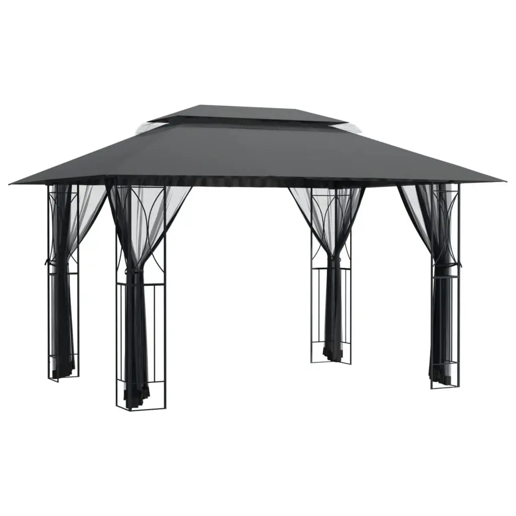Gazebo with Mesh Sidewalls Anthracite 400x300x270 cm Steel Frame