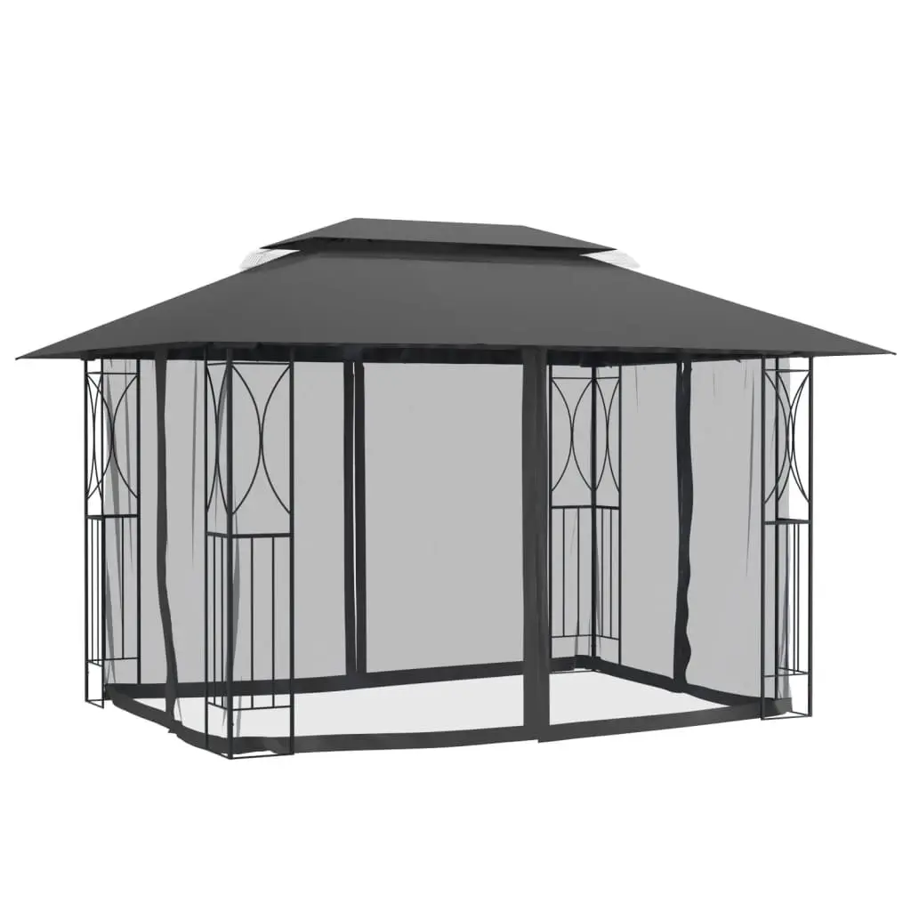 Gazebo with Mesh Sidewalls Anthracite 400x300x270 cm Steel Frame