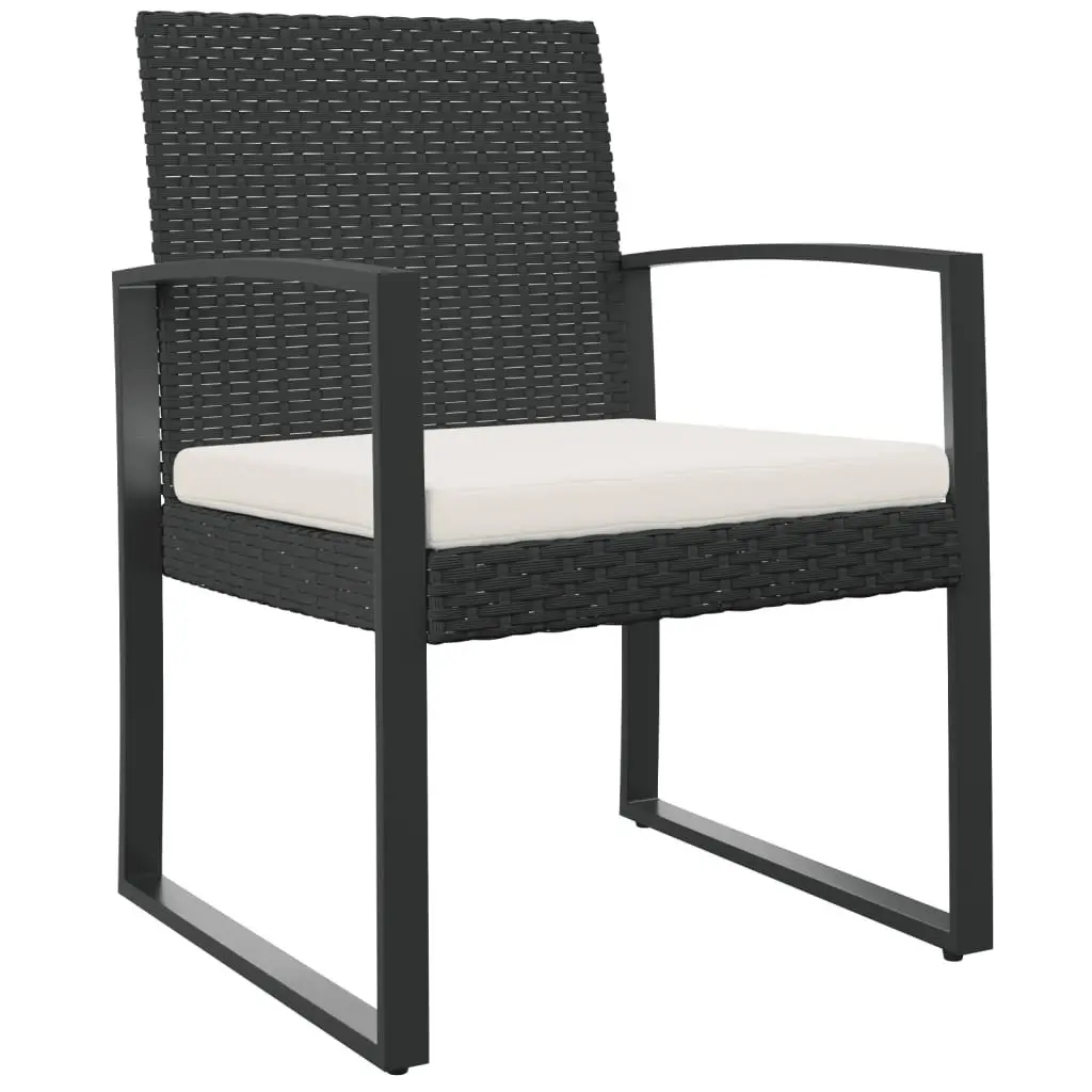 Outdoor Dining Chairs Black Rattan 2 Pcs with Armrests and Cushions