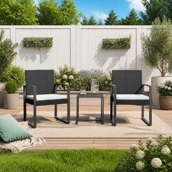 Garden Dining Set 3 Piece Outdoor Furniture Black PP Rattan with Cushions