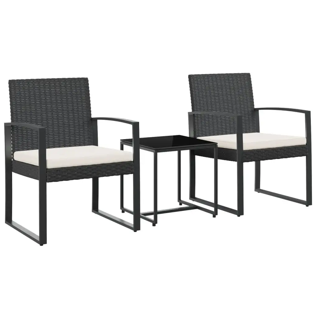 Outdoor Dining Set 3 Piece Modular Furniture Black Polypropylene Rattan with Cushions
