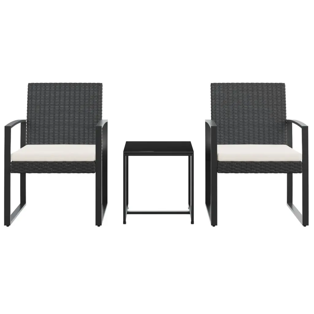 Outdoor Dining Set 3 Piece Modular Furniture Black Polypropylene Rattan with Cushions
