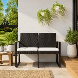 2-Seater Garden Bench with Cushions Outdoor Seating Patio Furniture Black