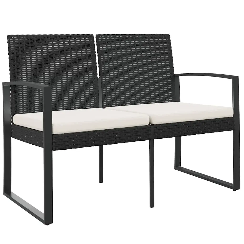 2-Seater Garden Bench with Cushions Outdoor Seating Patio Furniture Black