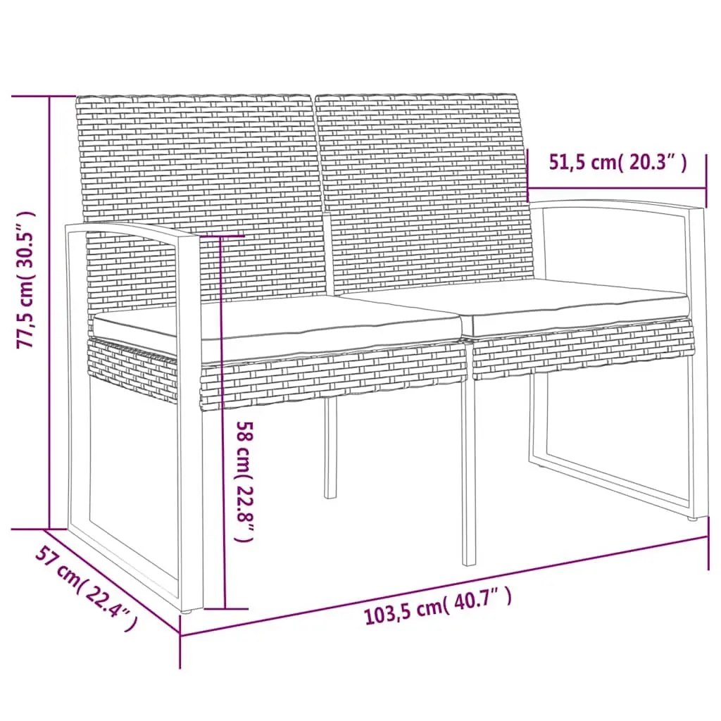 2-Seater Garden Bench with Cushions Outdoor Seating Patio Furniture Black