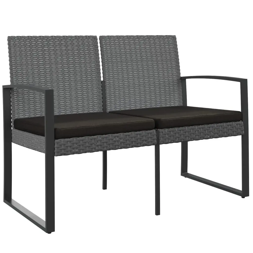 2-Seater Garden Bench Grey Rattan with Cushions