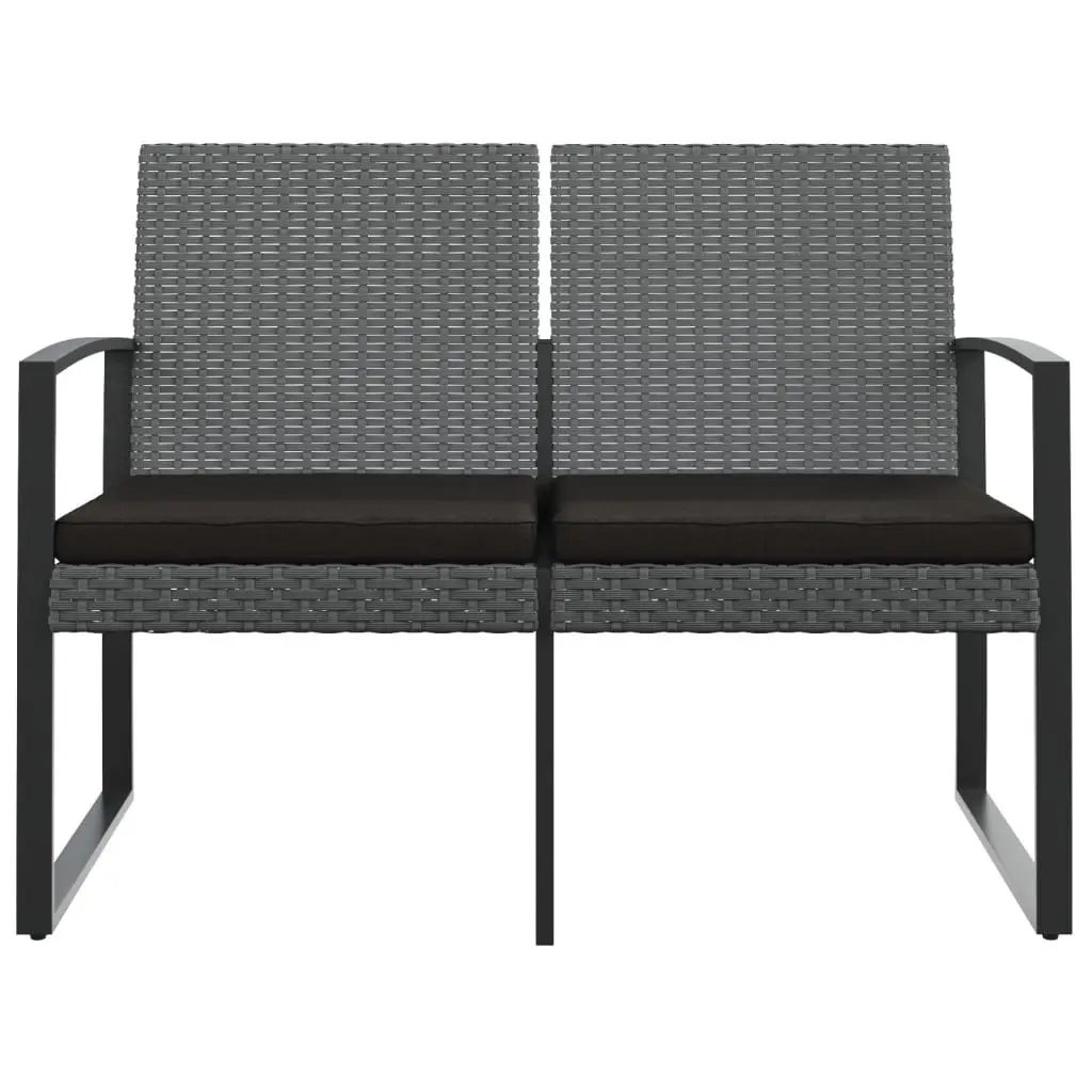 2-Seater Garden Bench Grey Rattan with Cushions