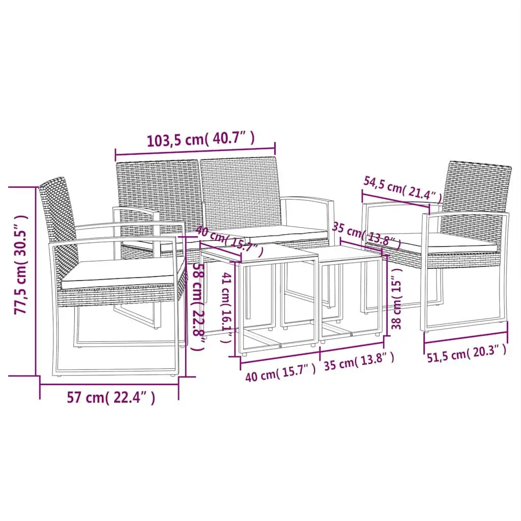 Garden Dining Set 5 Piece Outdoor Furniture Black Rattan Chairs Table Cushions