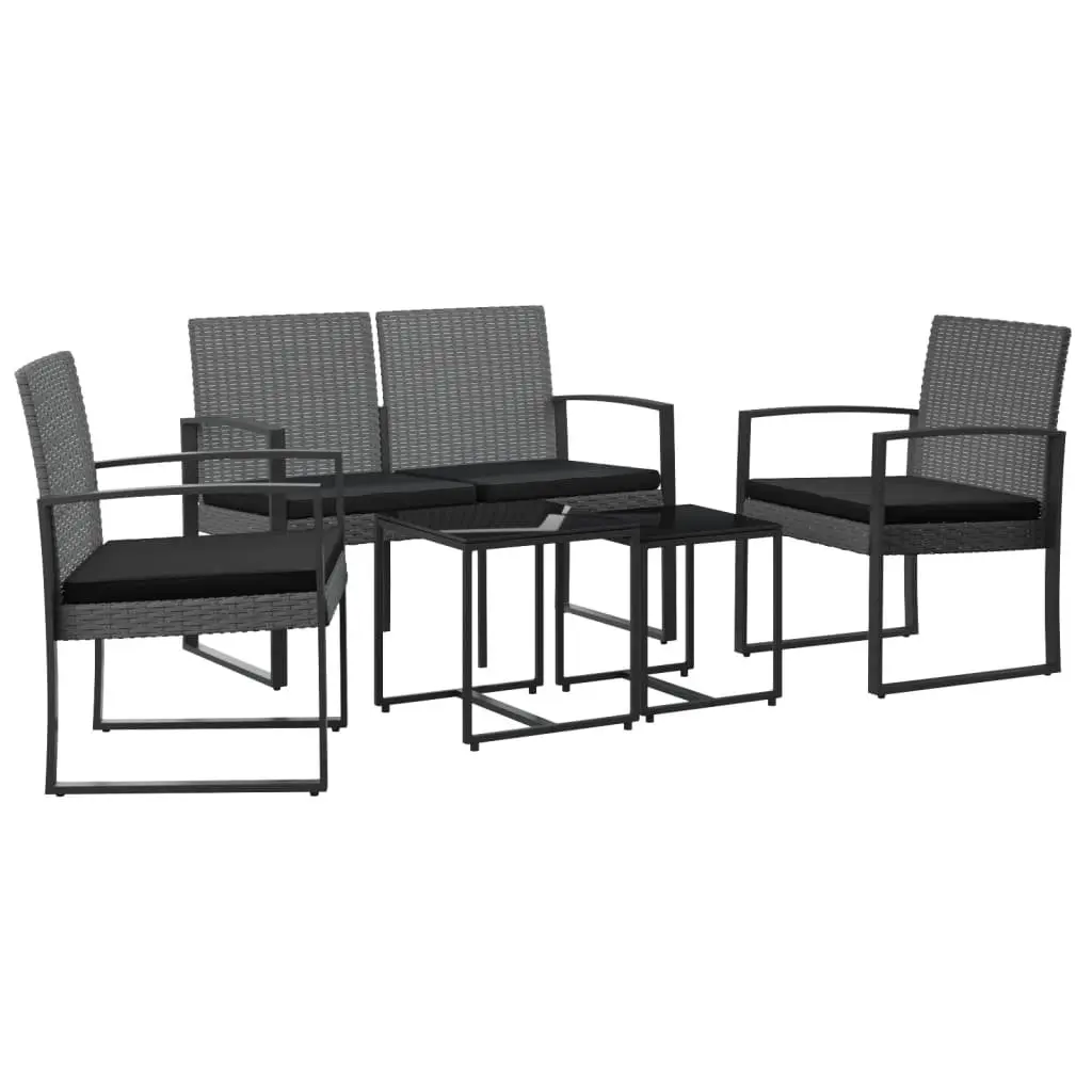 Garden Dining Set Grey Rattan 5 Piece Outdoor Patio Furniture with Cushions