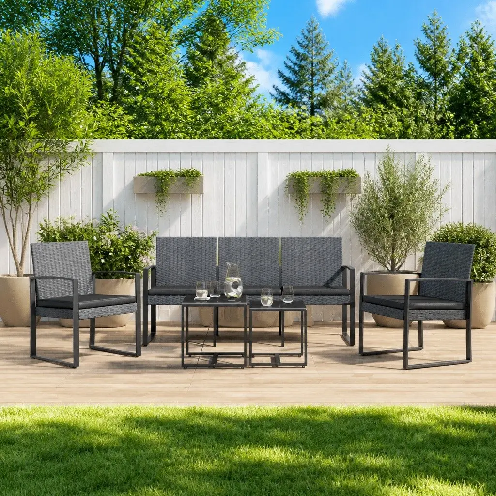 Garden Dining Set 5 Piece Outdoor Furniture with Cushions Grey Rattan Patio