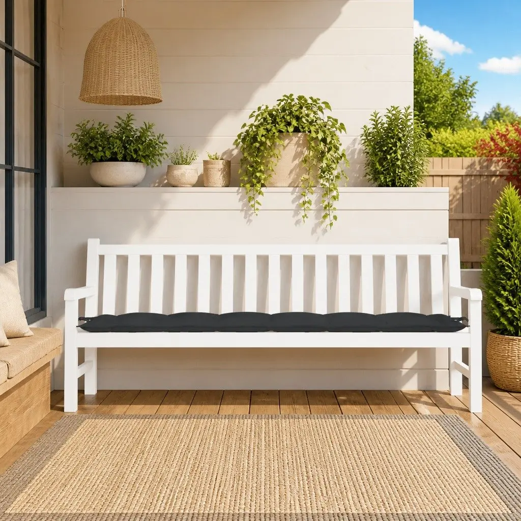 Garden Bench Cushion Water-Resistant Black 200x50x7cm