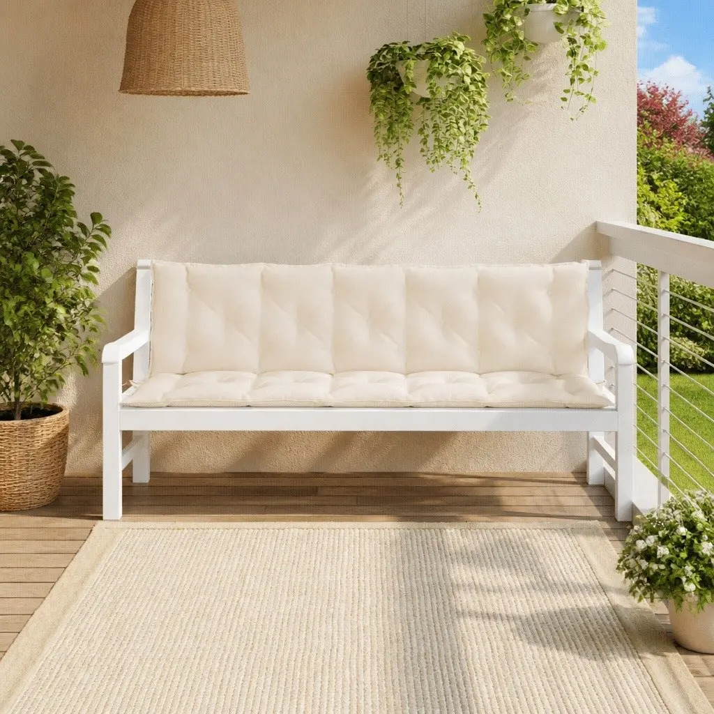 Garden Bench Cushions 2 pcs Cream White Outdoor Patio Seating Pad Oxford Fabric