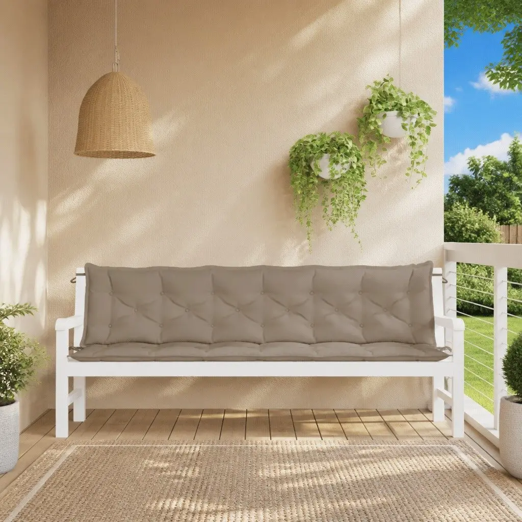 Garden Bench Cushions Water Resistant Oxford Fabric Taupe 200 x 50 x 7 cm 2 pcs
