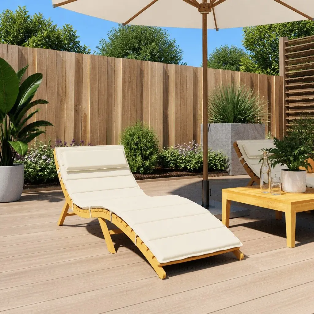 Sun Lounger Cushion Water-Resistant Oxford Fabric Cream 180 x 60 x 4 cm