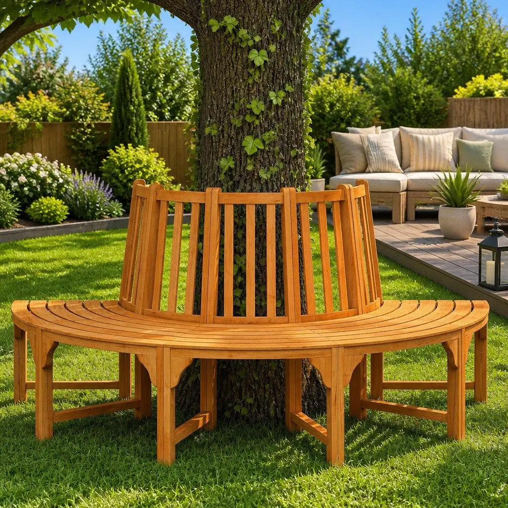 Half Round Tree Bench Ø208cm Outdoor Seating Solid Wood Eucalyptus Garden Wrap
