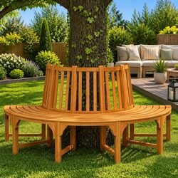 Half Round Tree Bench Ø208cm Outdoor Seating Solid Wood Eucalyptus Garden Wrap