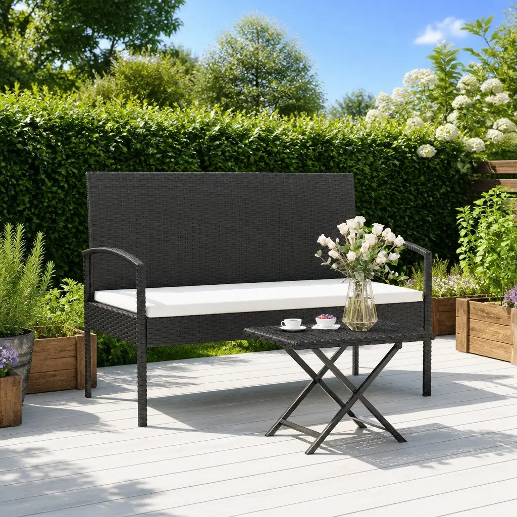 Outdoor Black Garden Bench with Cushion