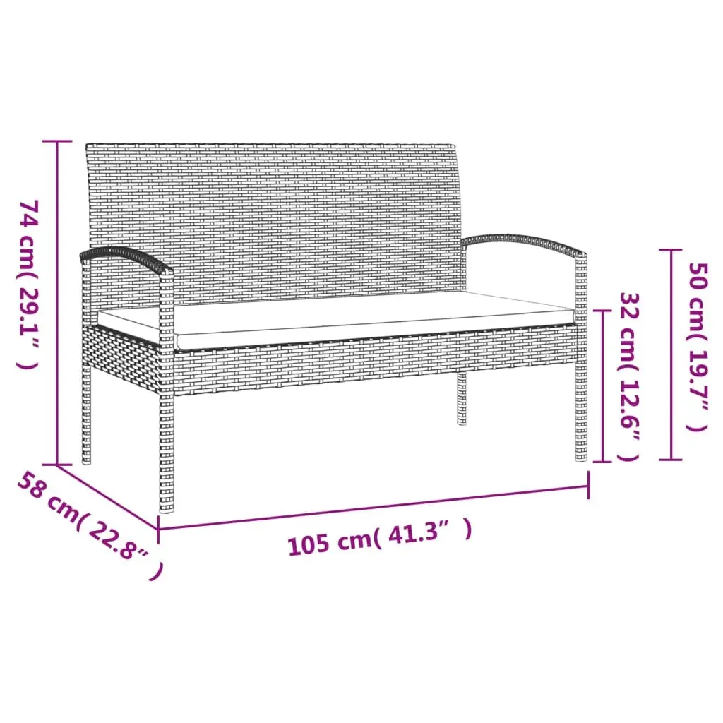 Outdoor Black Garden Bench with Cushion