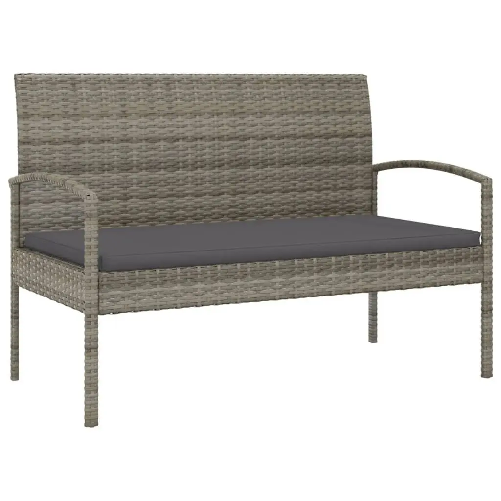Garden Bench with Cushion Grey 105cm Outdoor Seating Poly Rattan Patio Chair