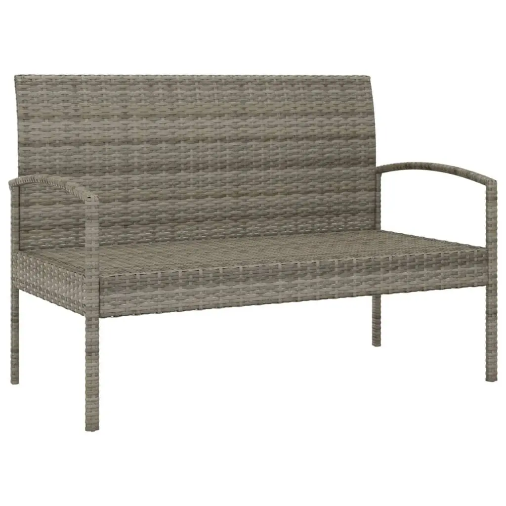 Garden Bench with Cushion Grey 105cm Outdoor Seating Poly Rattan Patio Chair
