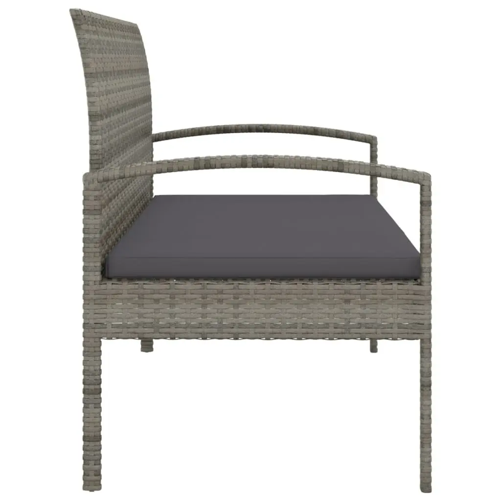 Garden Bench with Cushion Grey 105cm Outdoor Seating Poly Rattan Patio Chair
