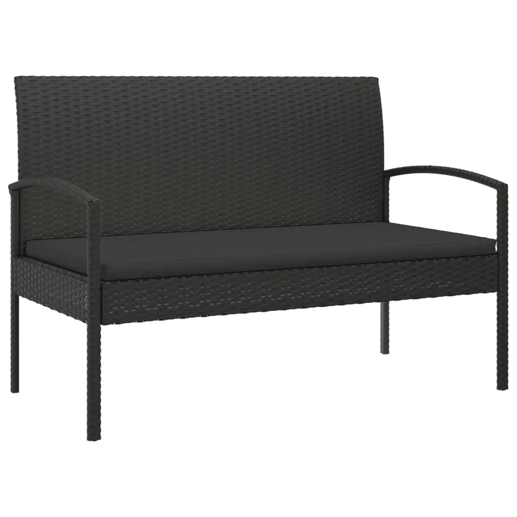 Garden Bench with Cushion Black 105cm Outdoor Seating Poly Rattan